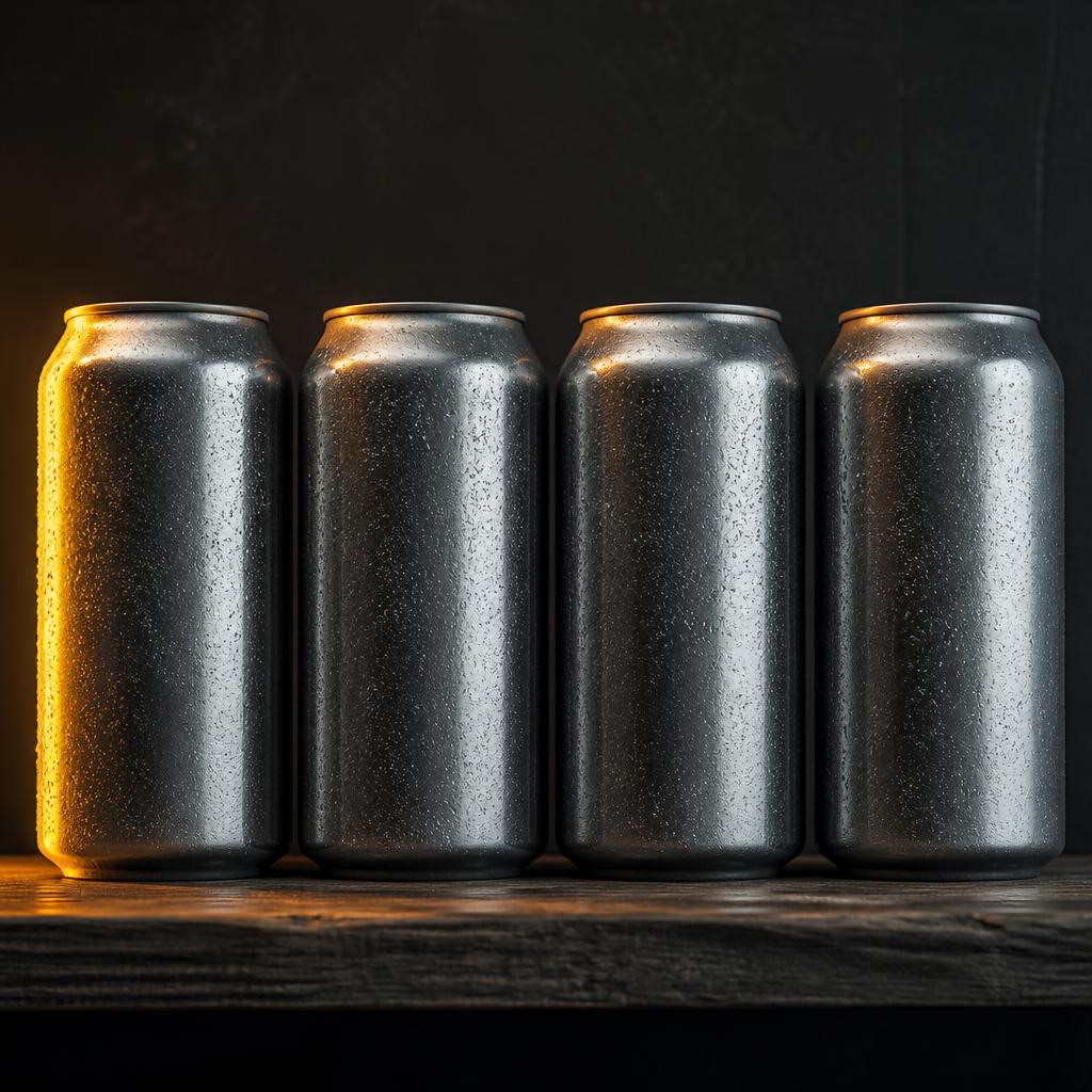 Cannettes de bière fraîches alignées sur une tablette de bois